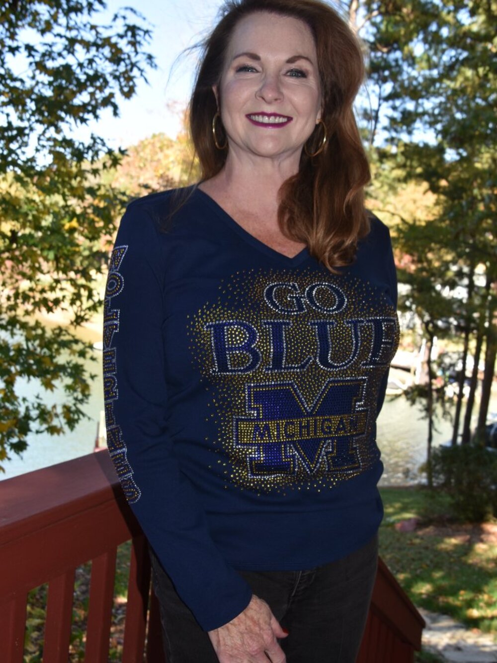 Michigan Wolverines rhinestone Long sleeve shirt SZ XS S M L XL XXL 1X 2X3X4X 5X